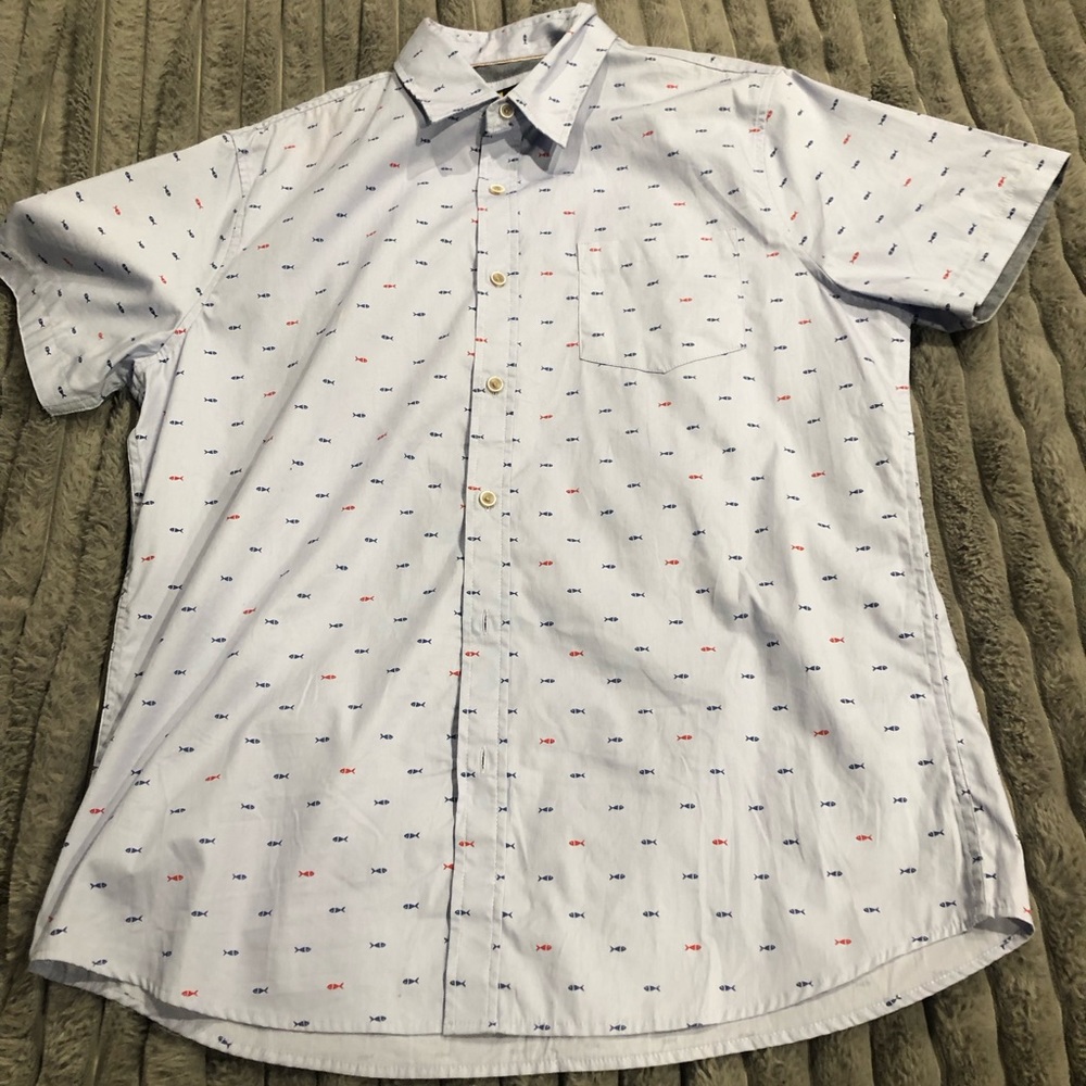 Light Blue button up Fish print all over